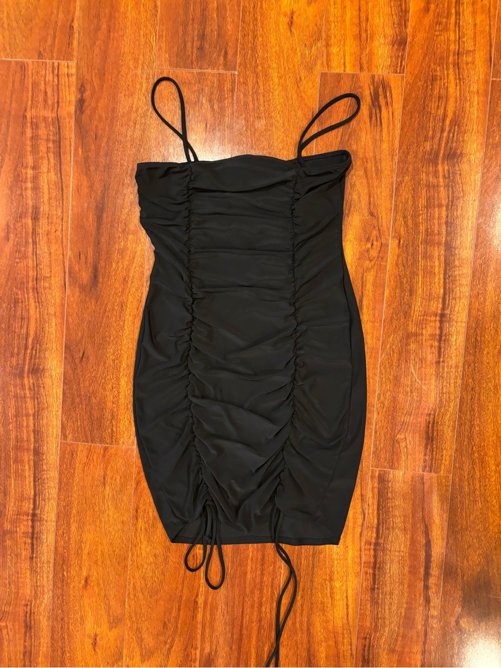 Black Ruched Mini Dress with Spaghetti Straps